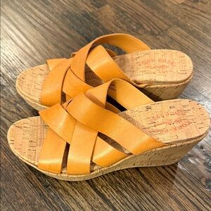 Kork Ease Aria Orange Leather Strappy Wedge Sandal
